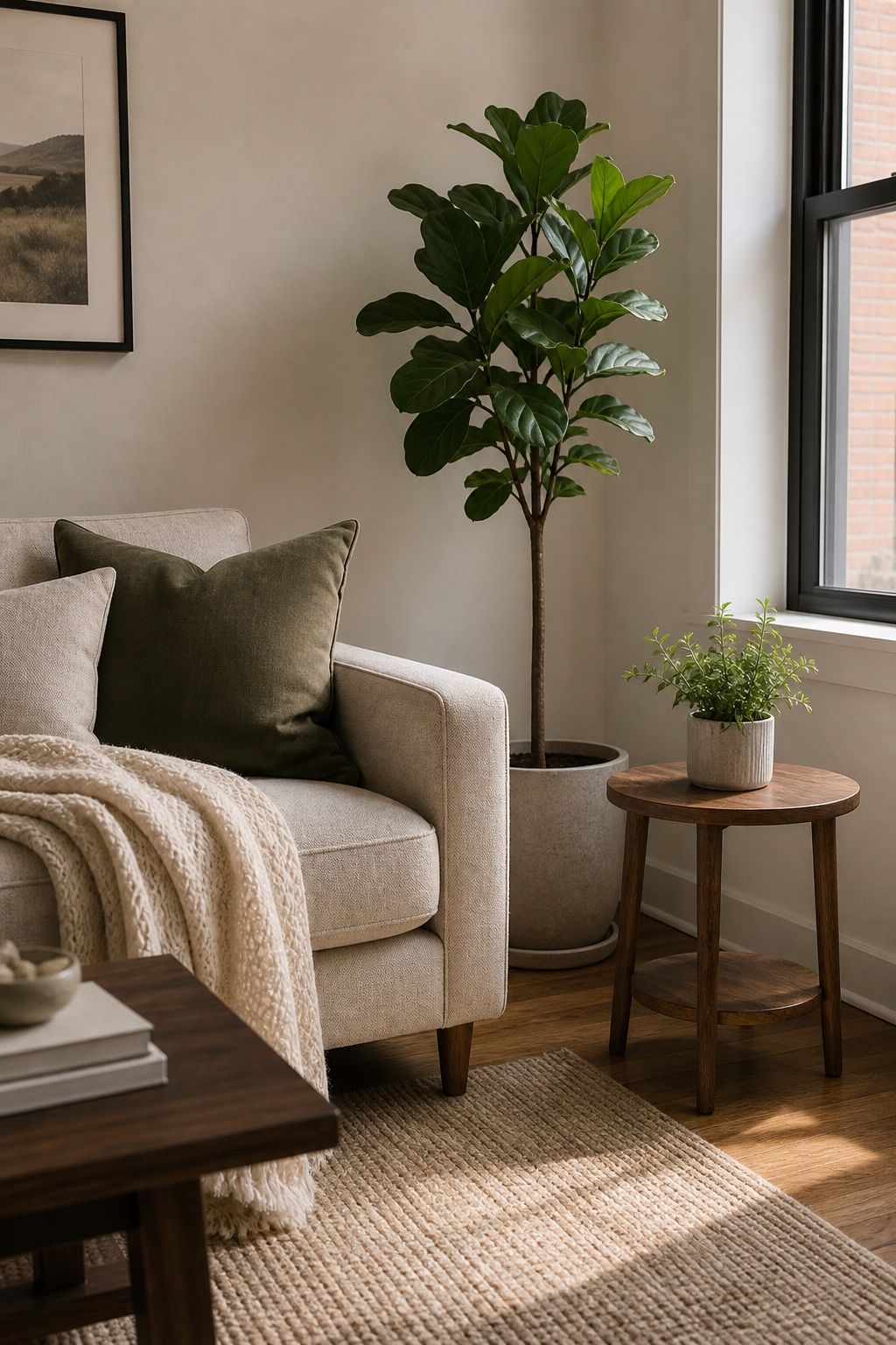 Add Two Real Plants (Not Five Fake Ones) small apartment idea for Top 20 Small Apartment Decorating Ideas That Work in Any Space.