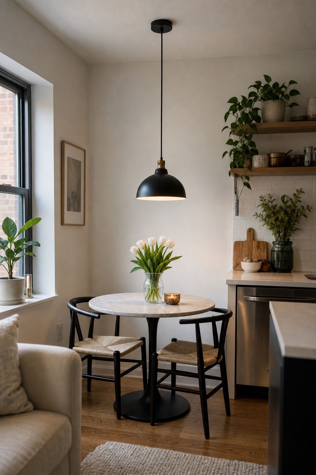 Hang a Single Pendant Over the Table small apartment idea for Top 20 Small Apartment Decorating Ideas That Work in Any Space.