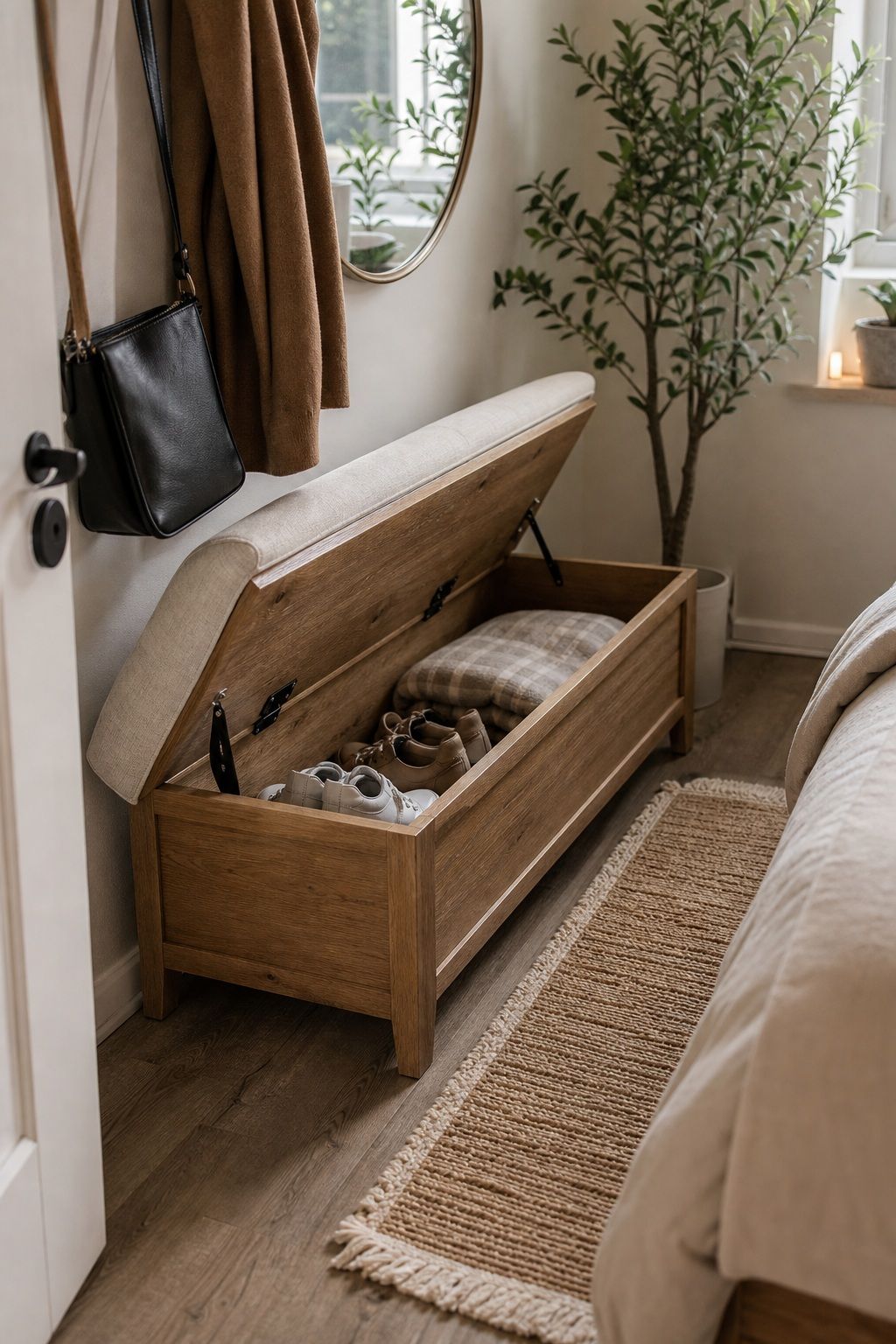 Use a Bench With Hidden Storage small apartment idea for Top 20 Small Apartment Decorating Ideas That Work in Any Space.