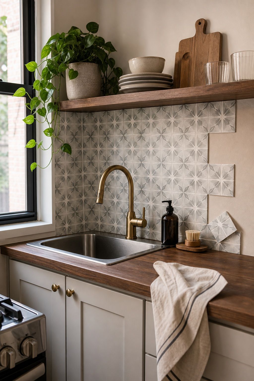 Add Peel-and-Stick Tiles in Bathroom or Kitchen small apartment idea for Top 20 Small Apartment Decorating Ideas That Work in Any Space.