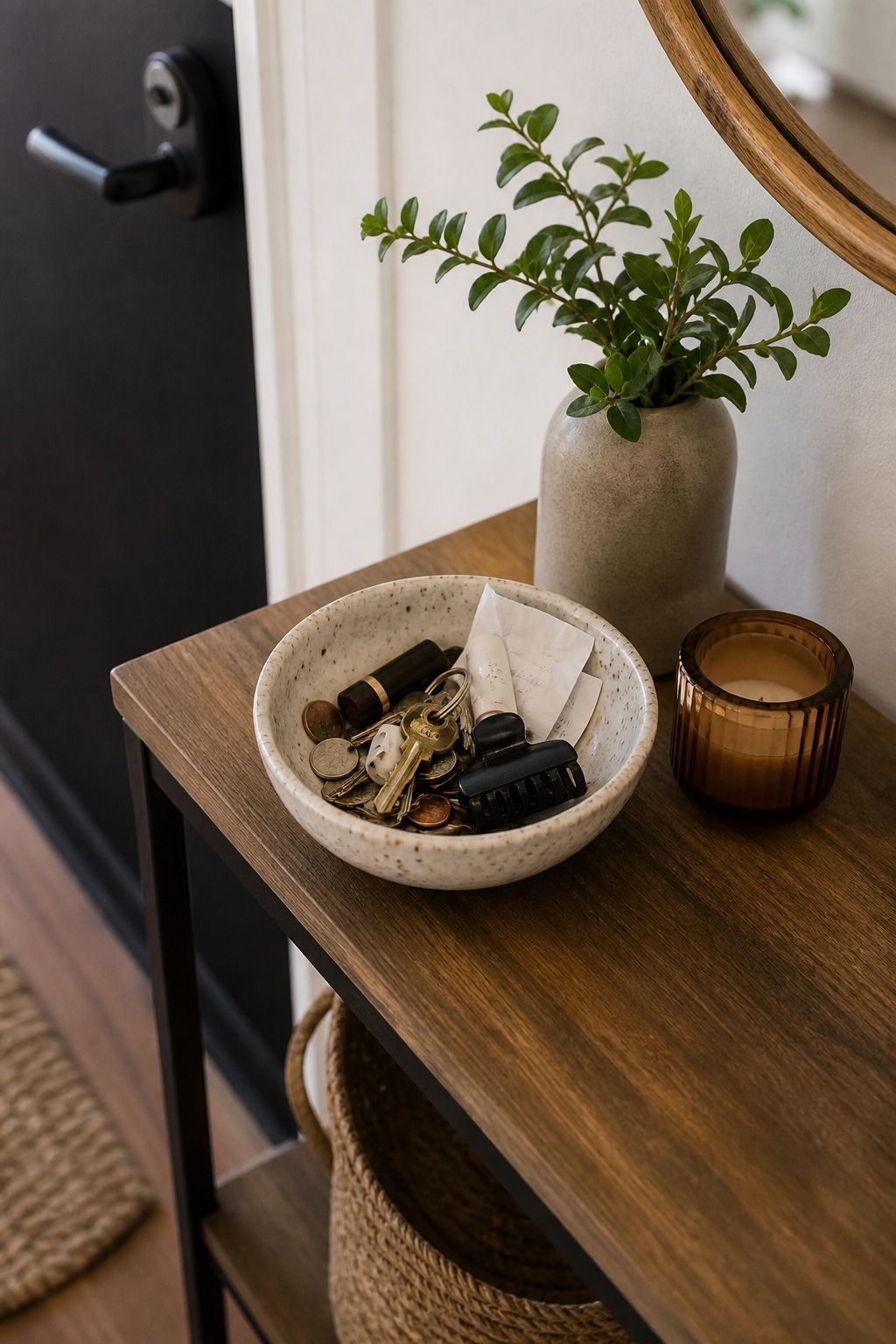 Keep a Decorative Bowl on the Console for Beautiful Junk small apartment idea for Top 18 Small Apartment Entryway Ideas When You Have No Foyer.