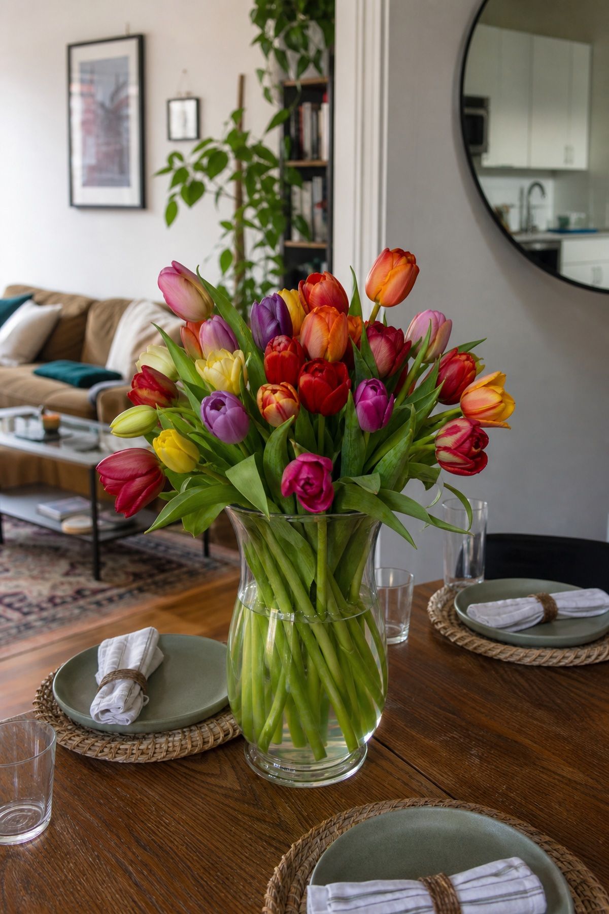 A Tulip Arrangement in Full Color small apartment idea for Top 17 Colorful Spring Centerpiece Ideas for Your Table.