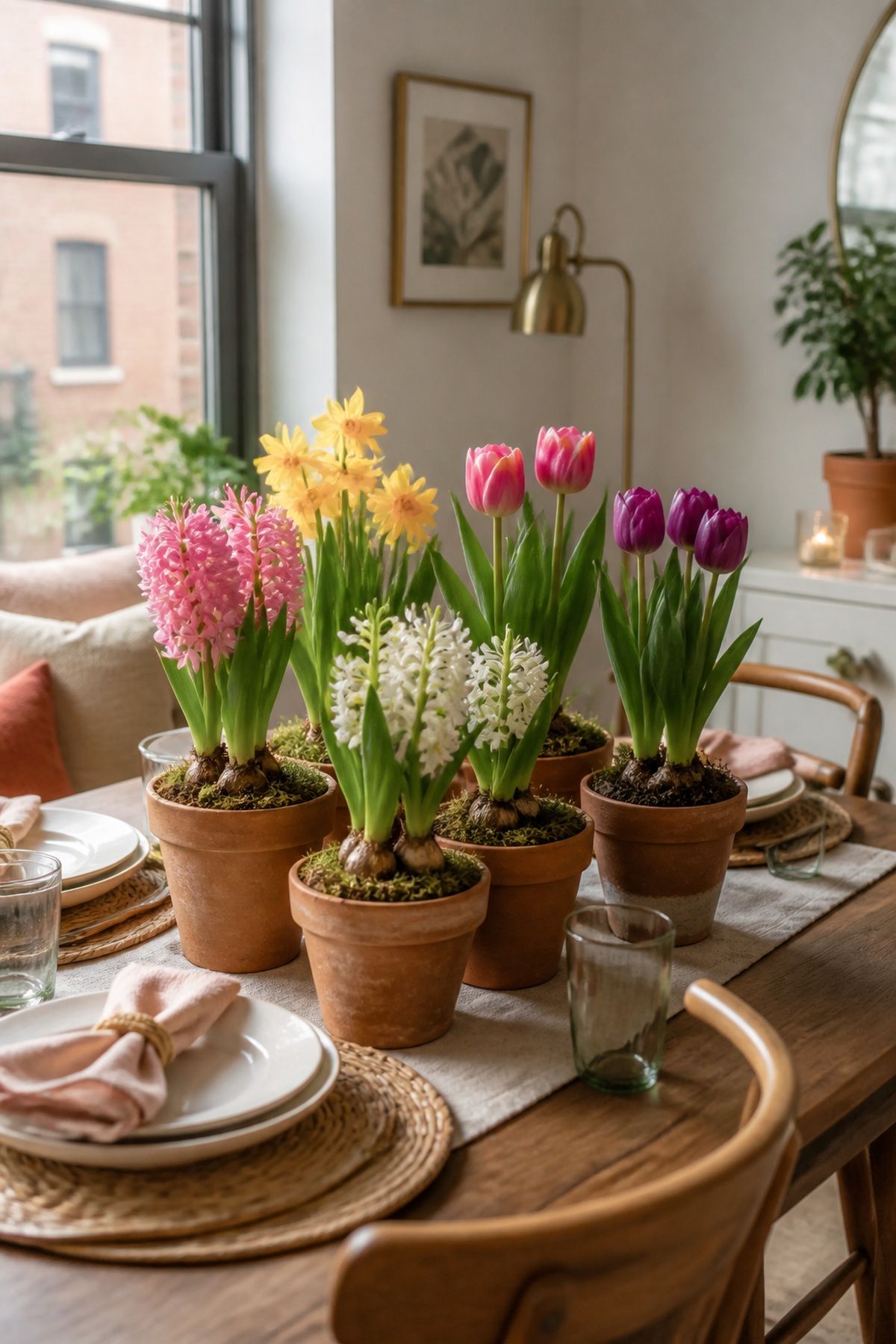 Potted Bulbs in Terracotta small apartment idea for Top 17 Colorful Spring Centerpiece Ideas for Your Table.