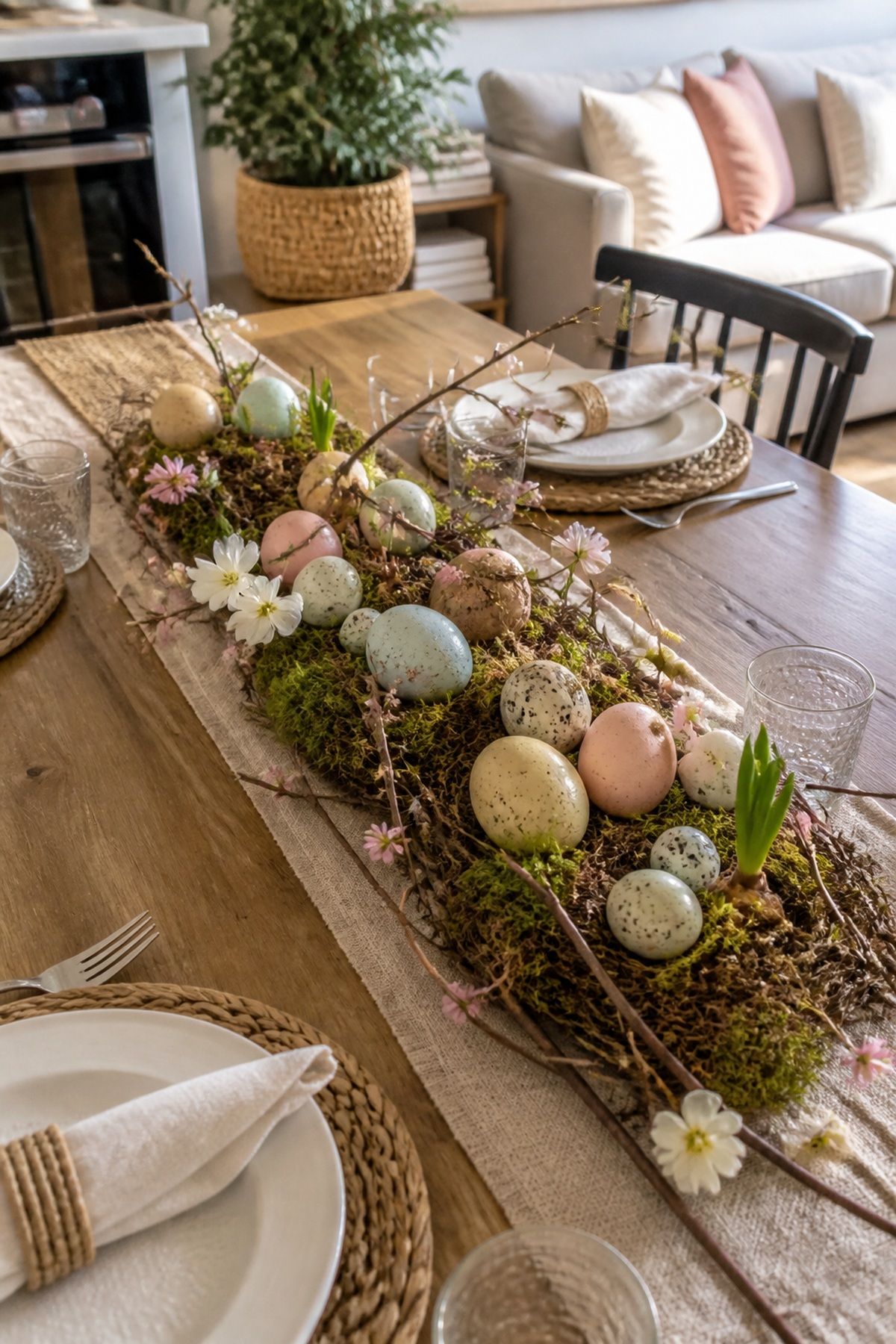 Painted Eggs and Natural Accents small apartment idea for Top 17 Colorful Spring Centerpiece Ideas for Your Table.