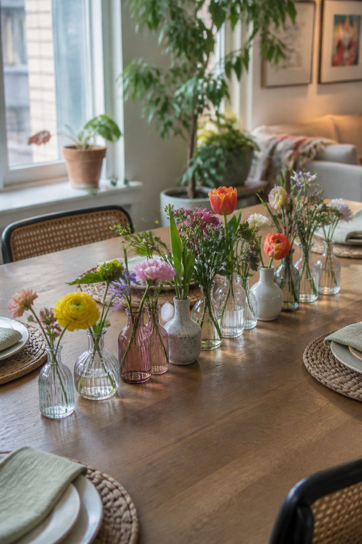 Build a Bud Vase Collection small apartment idea for Top 17 Colorful Spring Centerpiece Ideas for Your Table.