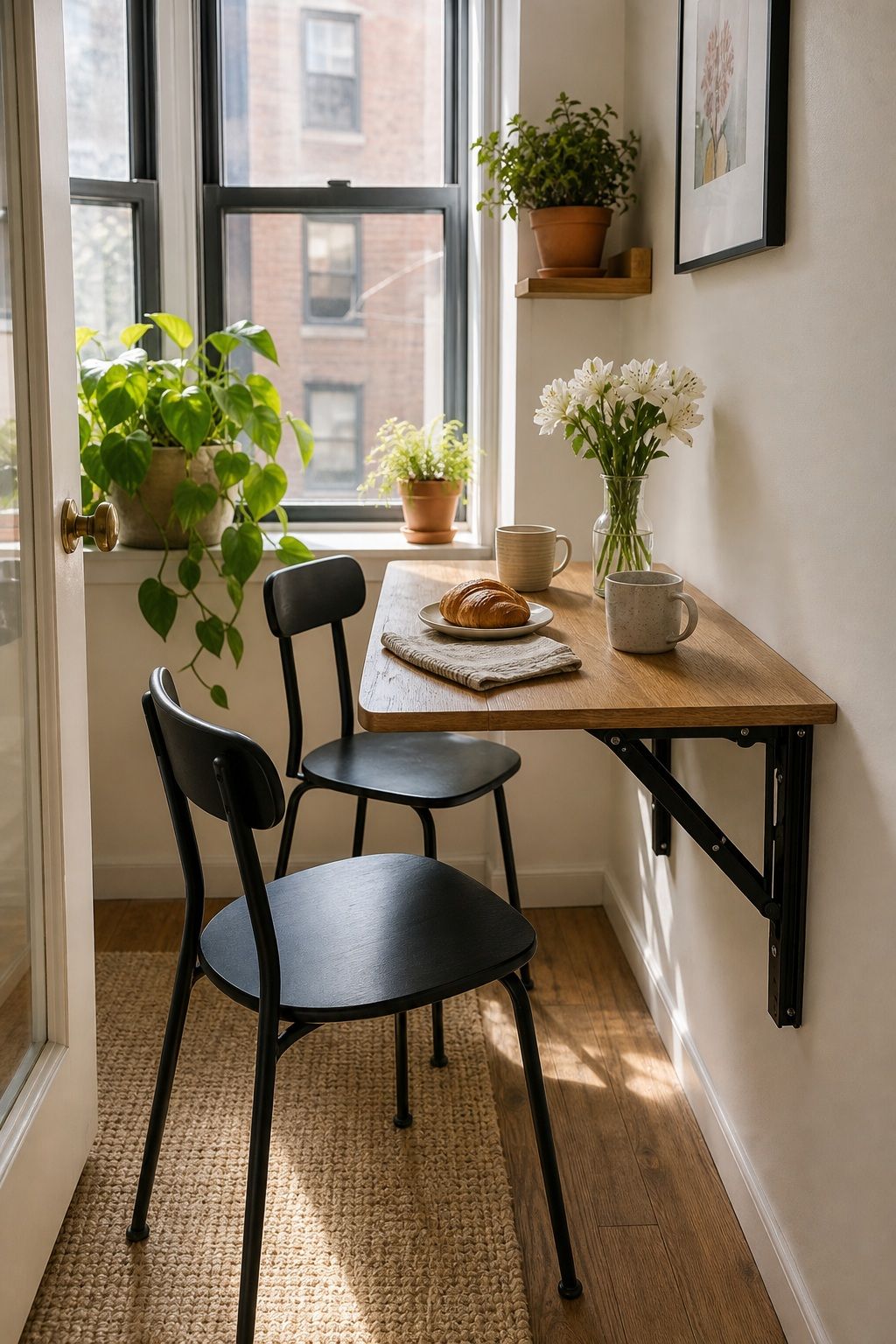 A Drop-Leaf Wall-Mounted Folding Table small apartment idea for Top 17 Sunroom Breakfast Nook Ideas for Small Apartments.