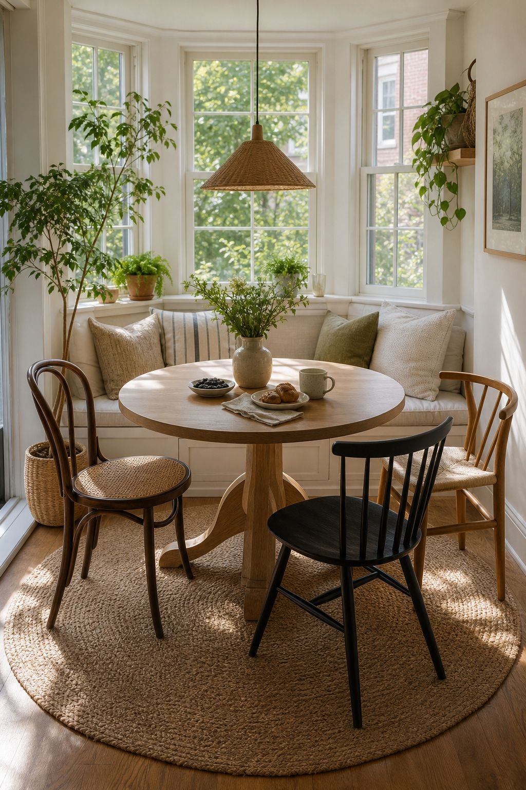 A Round Table for Conversation Flow small apartment idea for Top 17 Sunroom Breakfast Nook Ideas for Small Apartments.