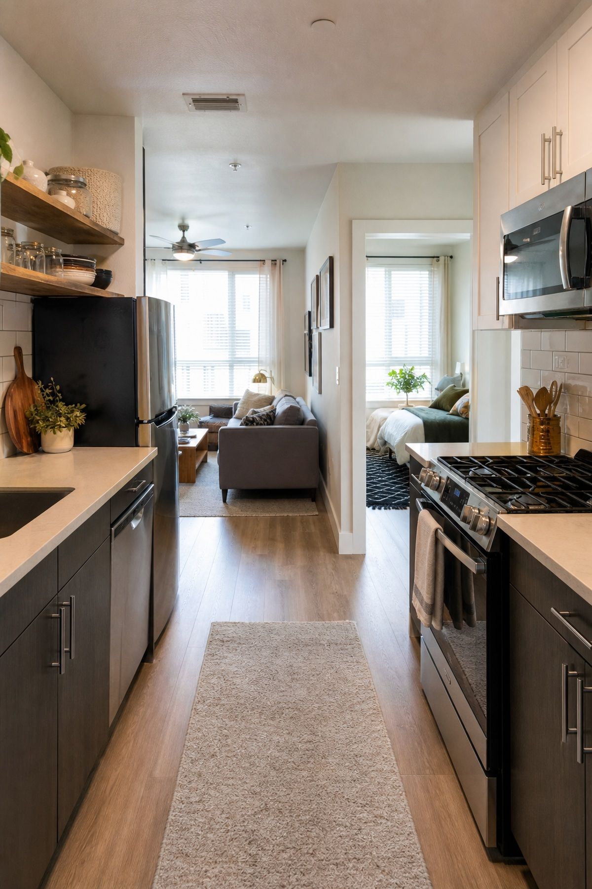 Galley Kitchen with Separate Living & Bedroom small apartment floor plan idea for 1-Bedroom Apartment Floor Plans: Smart Layouts for Every Space.