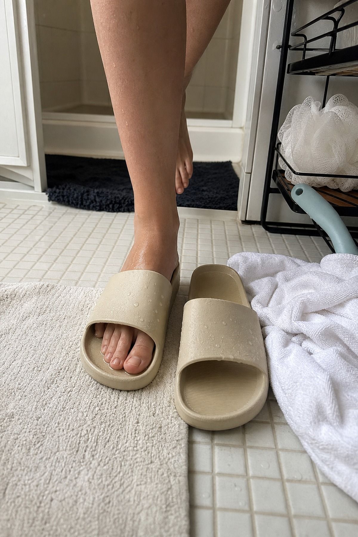 Always Wear Shower Sandals small apartment idea for Top 19 Space-Saving College Dorm Bathroom Ideas Students Swear By.