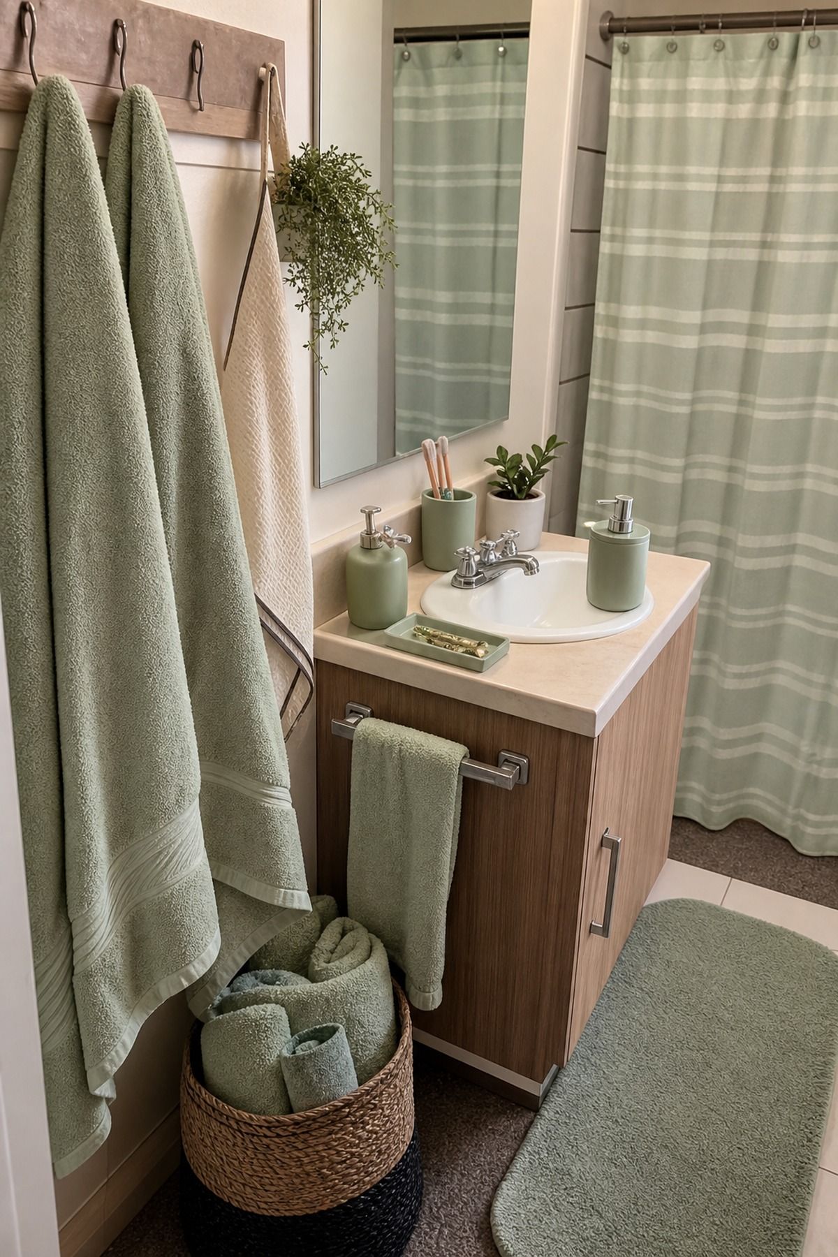 Choose One Coordinated Color Palette small apartment idea for Top 19 Space-Saving College Dorm Bathroom Ideas Students Swear By.