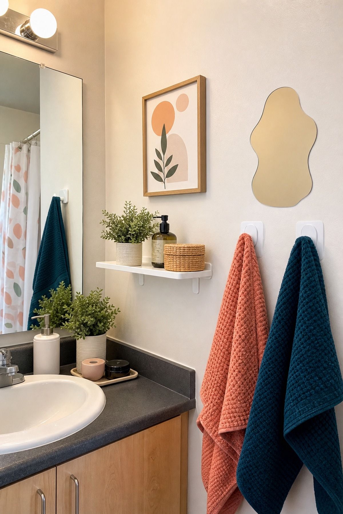 Add Damage-Free Decorative Touches small apartment idea for Top 19 Space-Saving College Dorm Bathroom Ideas Students Swear By.