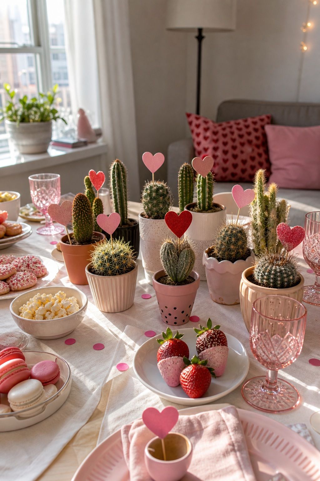 Cactus Galentine's Galentine's Day With Stuck on You Cacti small apartment idea for Top 17 Galentines Party Decor Ideas for Small Apartments.