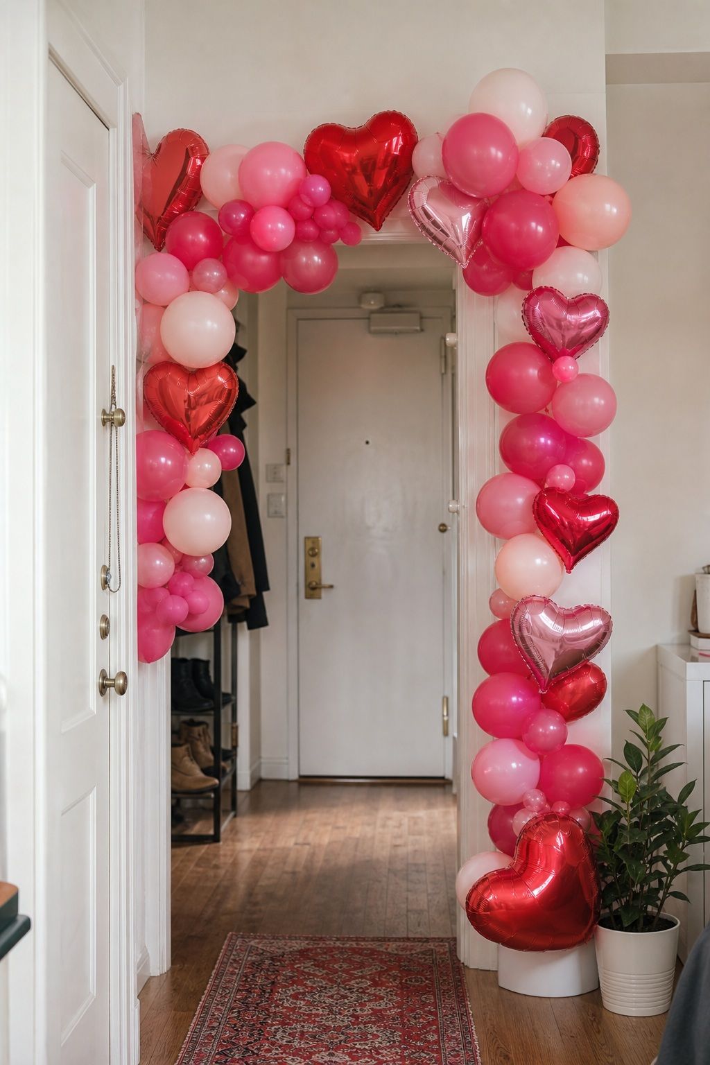 Heart Balloon Arch Above the Entry small apartment idea for Top 17 Galentines Party Decor Ideas for Small Apartments.