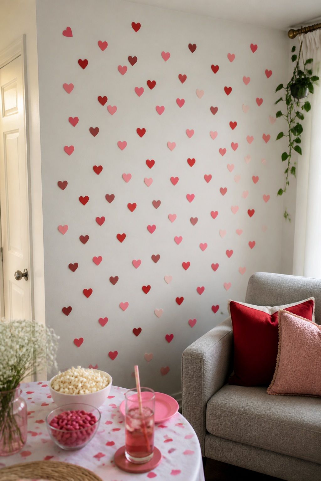 Heart Confetti Wall Backdrop small apartment idea for Top 17 Galentines Party Decor Ideas for Small Apartments.