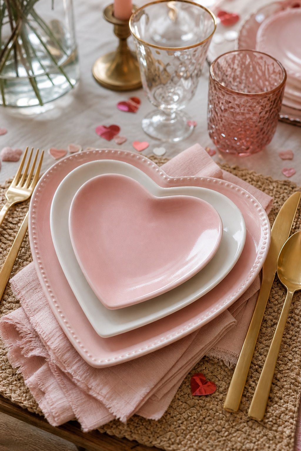 Heart Shaped Plates Stacked for Texture small apartment idea for Top 17 Galentines Party Decor Ideas for Small Apartments.