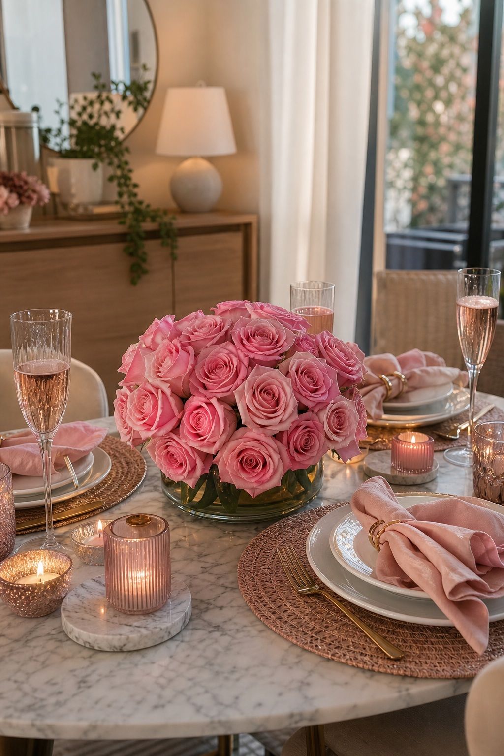 Pink Rose Cluster Centerpiece small apartment idea for Top 17 Galentines Party Decor Ideas for Small Apartments.