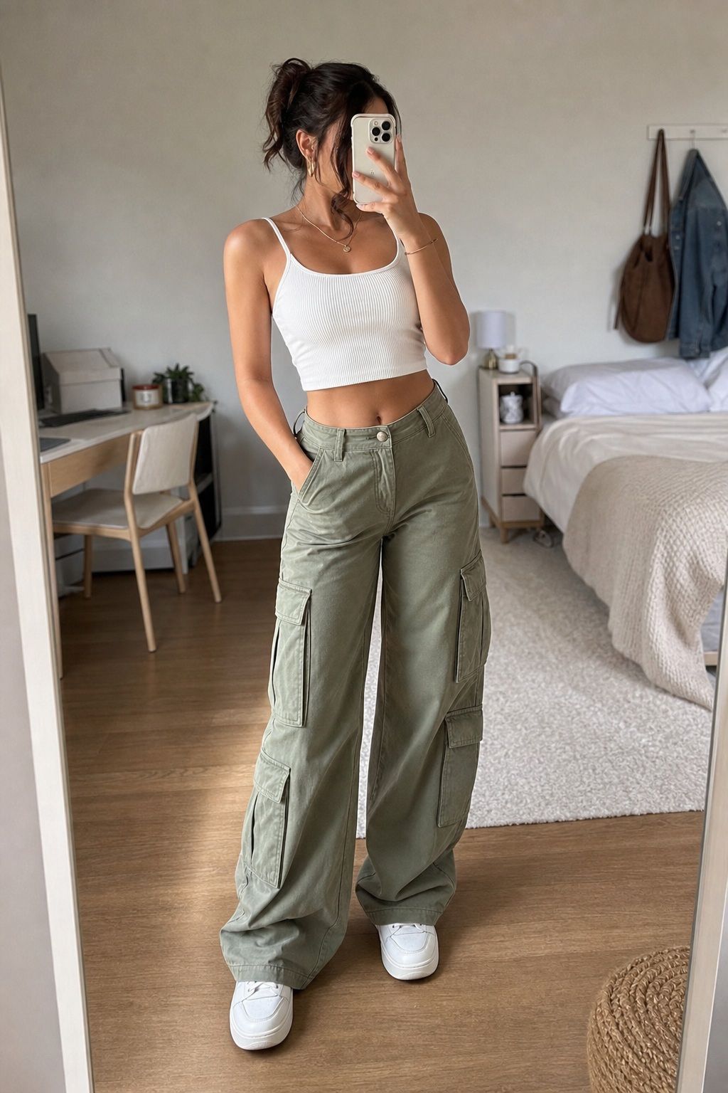 Cargo Pants with Cropped Tank small apartment idea for Top 20 Best College Back to School Outfits for Every Day on Campus.
