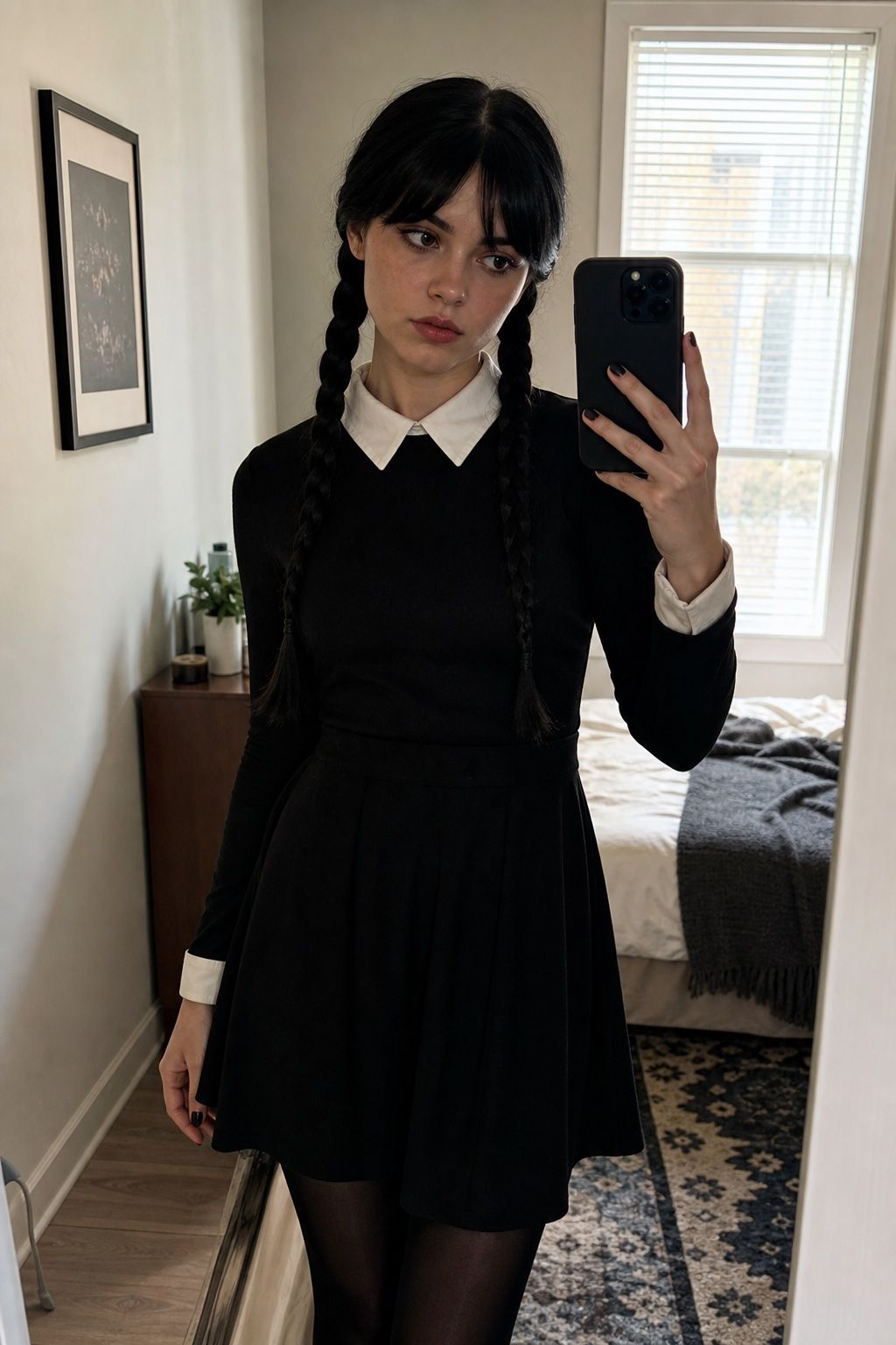 A Wednesday Addams Look small apartment idea for Top 19 Easy Halloween Costume Ideas You Can Pull Off Fast.