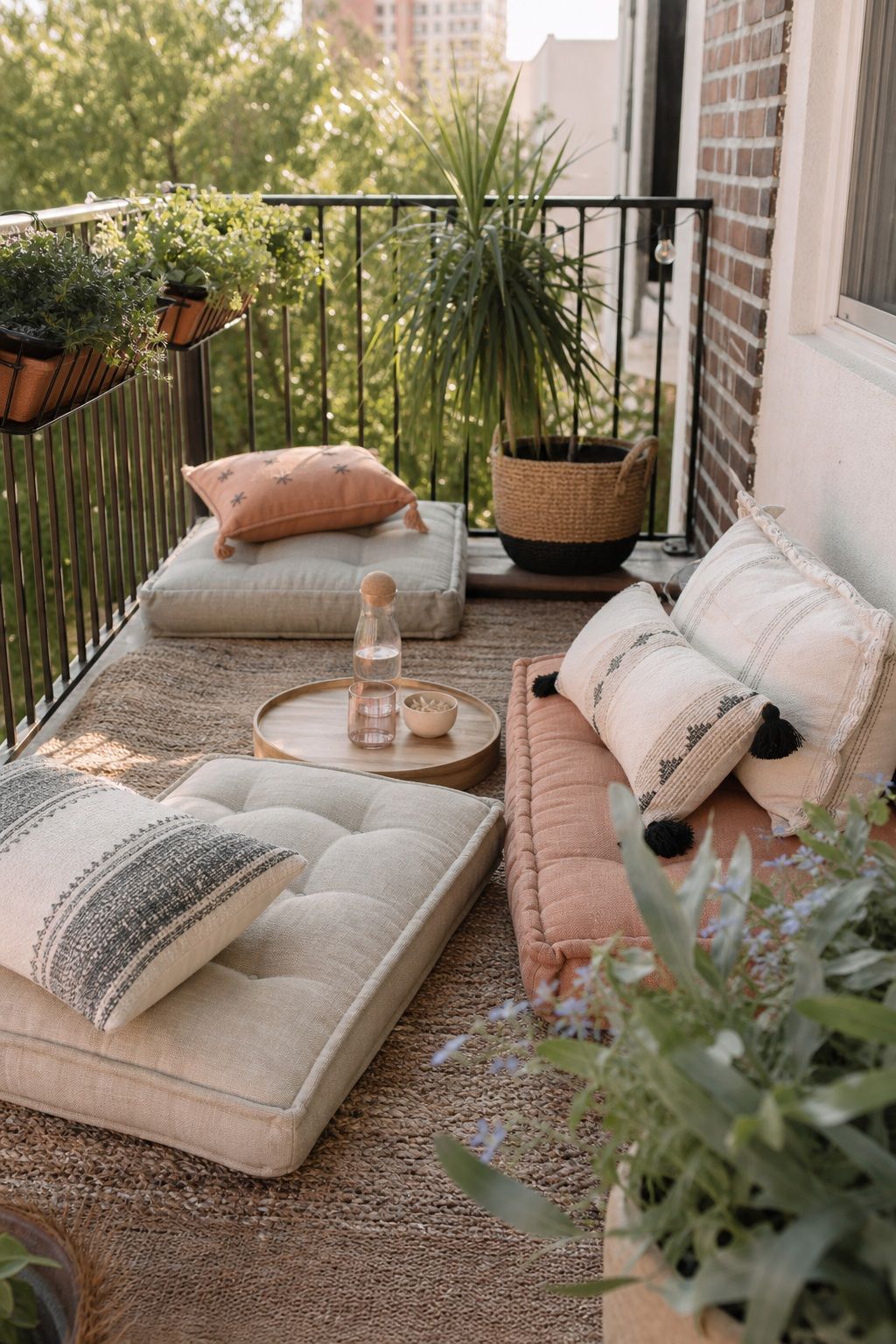 Layer in Outdoor Floor Cushions small apartment idea for Top 18 Garden Summer Decor Ideas for Small Apartments.