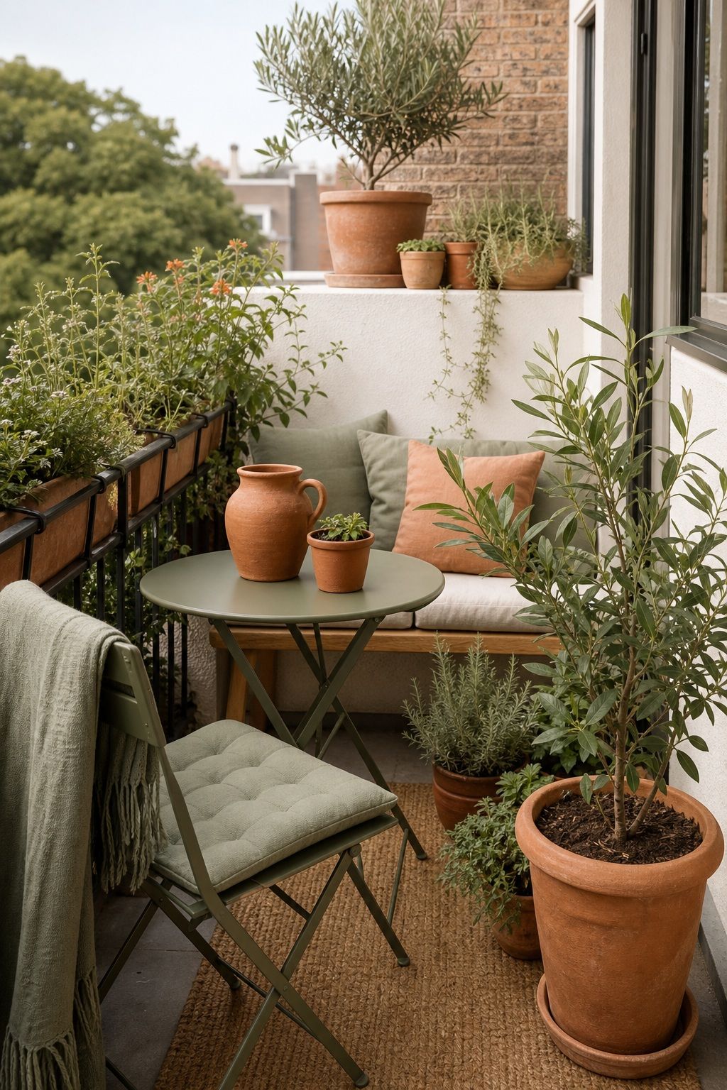 Choose an Earthy Terracotta and Sage Palette small apartment idea for Top 18 Garden Summer Decor Ideas for Small Apartments.