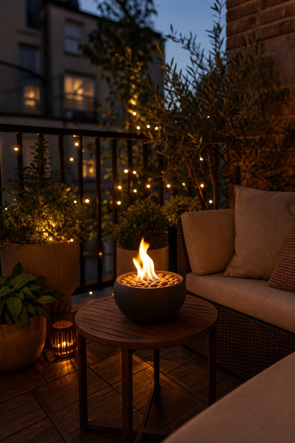 Add a Fire Element for Warmth and Focus small apartment idea for Top 18 Garden Summer Decor Ideas for Small Apartments.