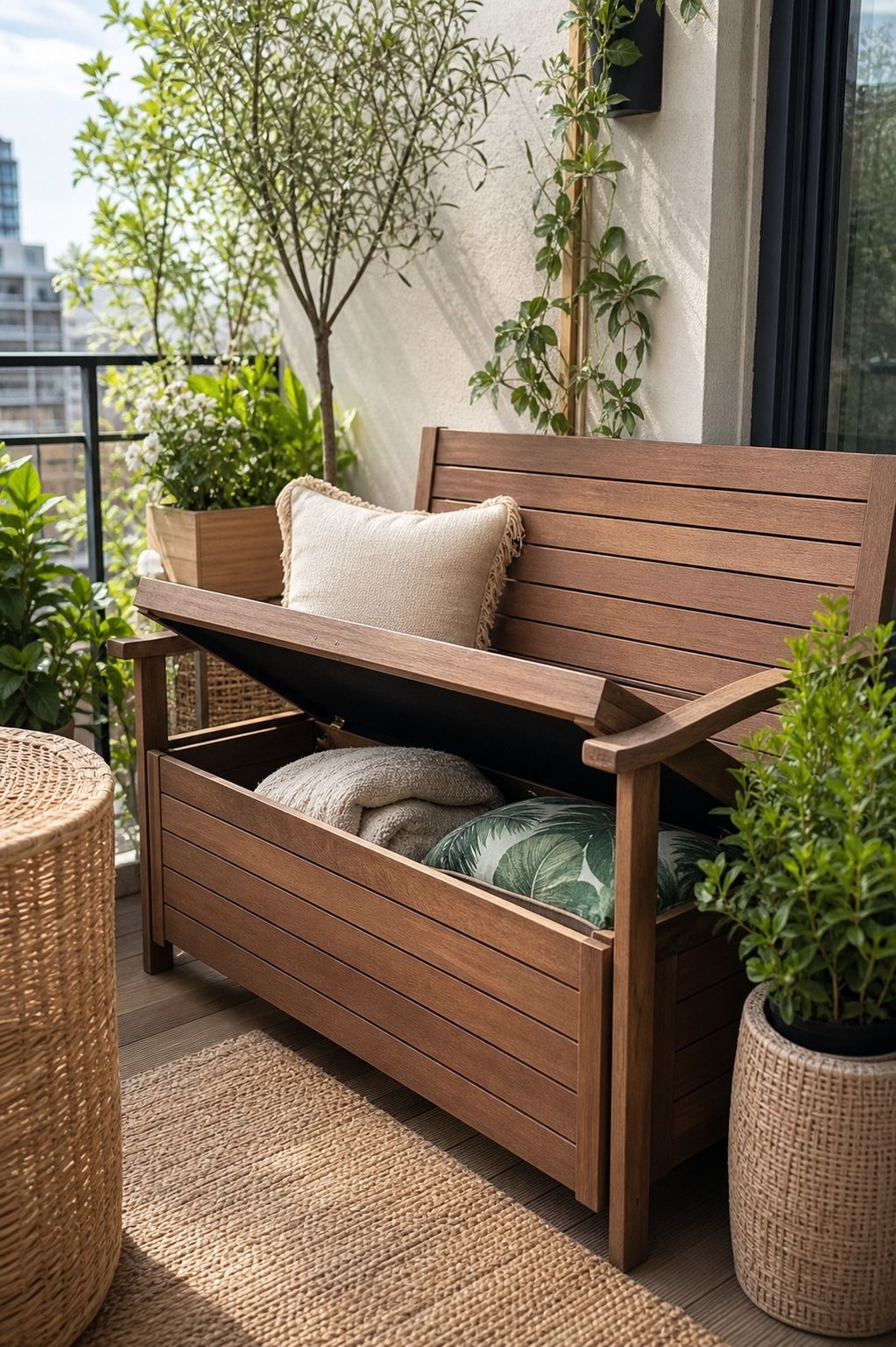 Choose Storage-Integrated Benches small apartment idea for Top 18 Garden Summer Decor Ideas for Small Apartments.