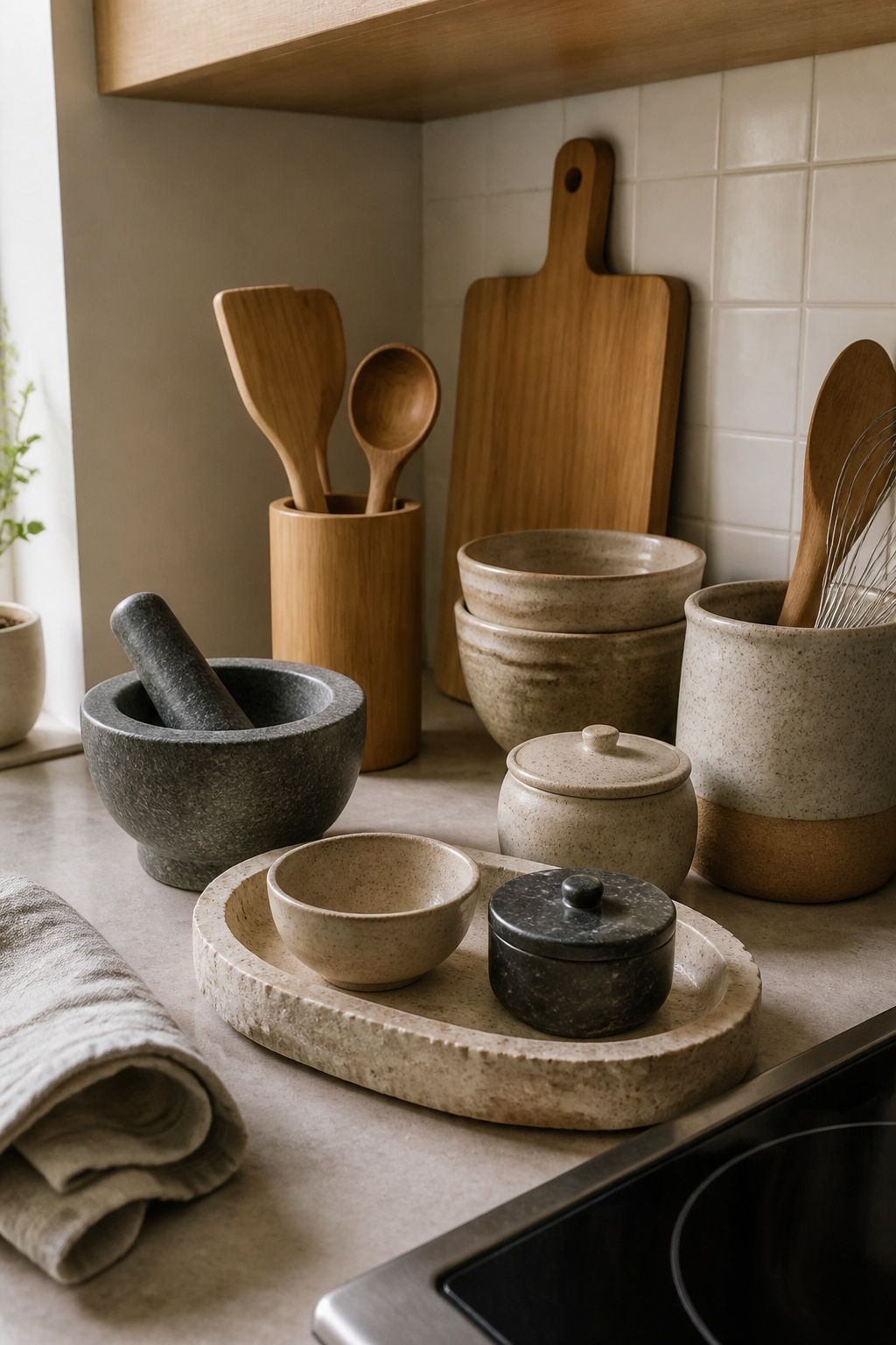Mix in Stone, Bamboo, and Ceramic small apartment idea for Top 17 Kitchen Zen Home Decor Ideas for Small Apartments.