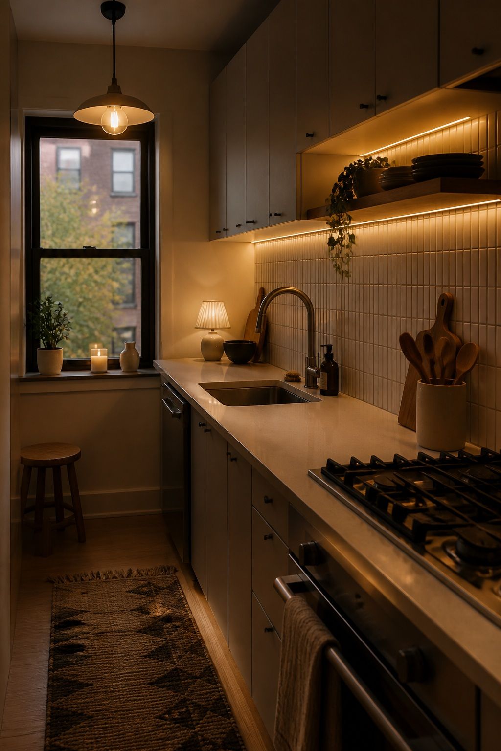 Layer in Soft, Warm Lighting small apartment idea for Top 17 Kitchen Zen Home Decor Ideas for Small Apartments.
