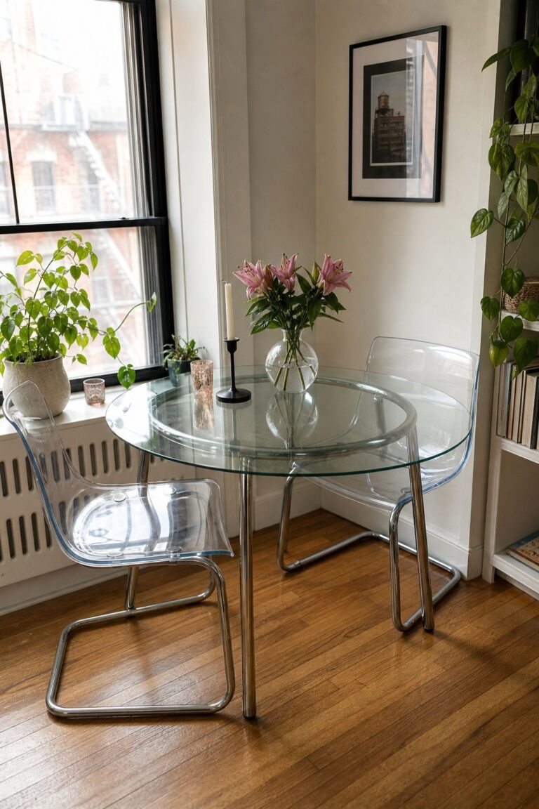 Glass-Top Round Table small apartment idea for Top 20 Small Apartment Dining Table Ideas That Maximize Space.