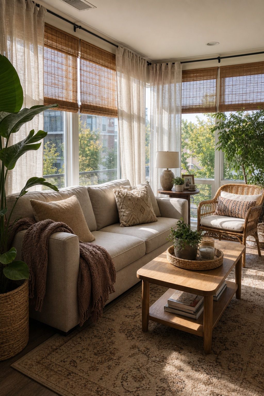 Soften the Glass With Curtains or Shades small apartment idea for Top 18 Sunroom Living Room Ideas for Year-Round Comfort in Small Apartments.