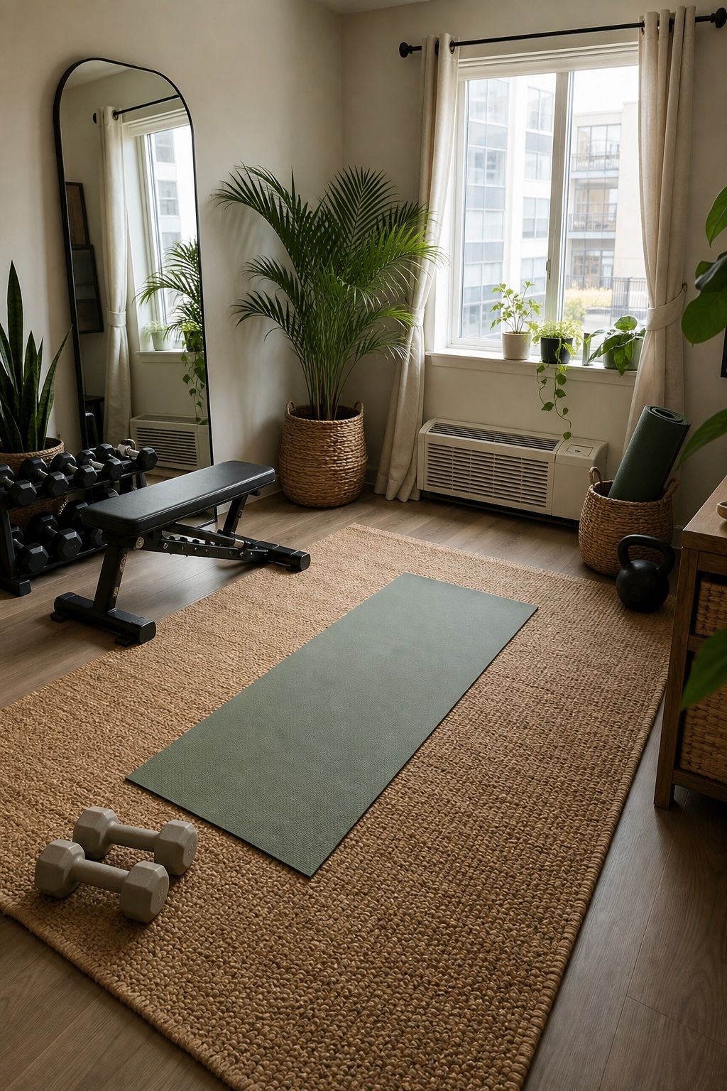 Lay Down Natural Flooring or a Rug small apartment idea for Top 16 Zen Home Gym Decor Ideas for Small Apartments.