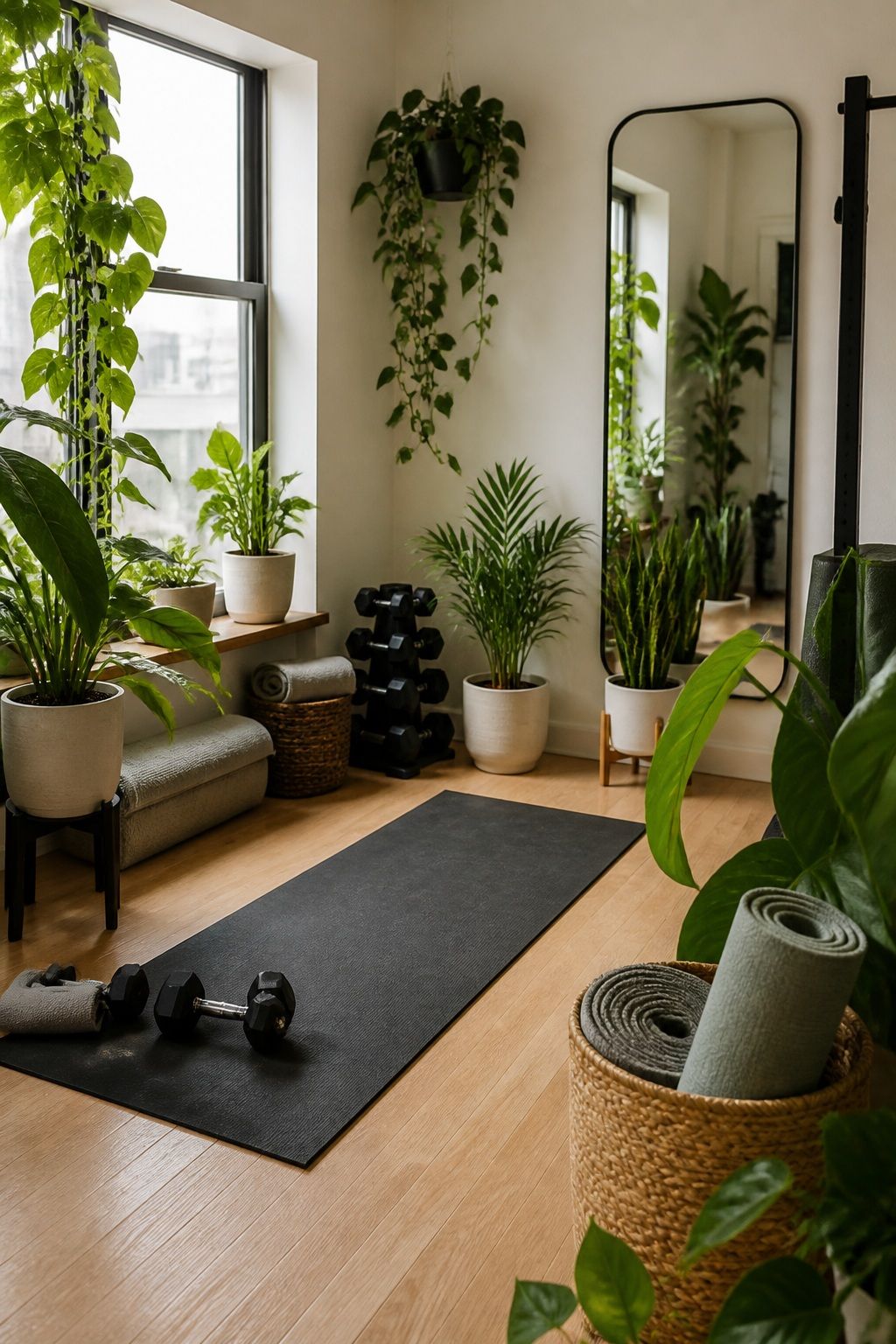 Bring in Plants for Air and Calm small apartment idea for Top 16 Zen Home Gym Decor Ideas for Small Apartments.