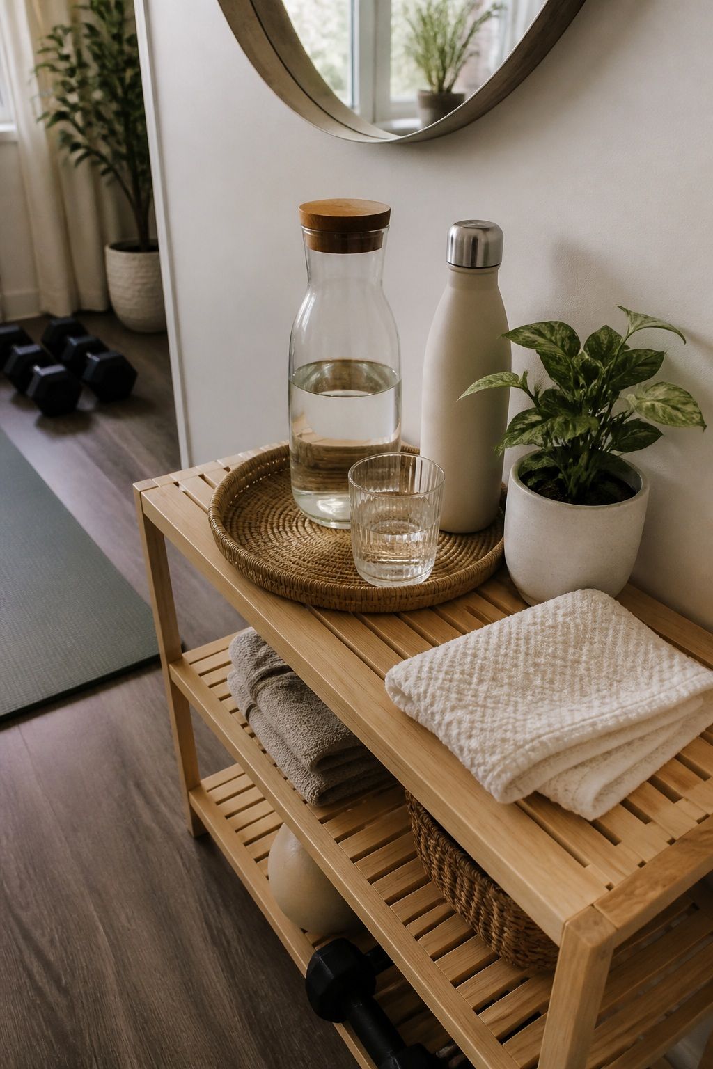 Set Up a Simple Hydration Station small apartment idea for Top 16 Zen Home Gym Decor Ideas for Small Apartments.