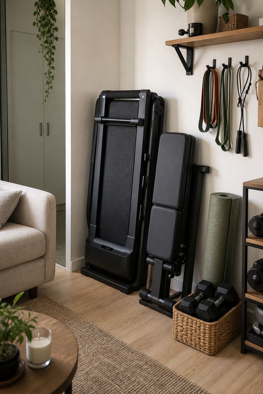 Choose Foldaway and Compact Equipment small apartment idea for Top 16 Zen Home Gym Decor Ideas for Small Apartments.
