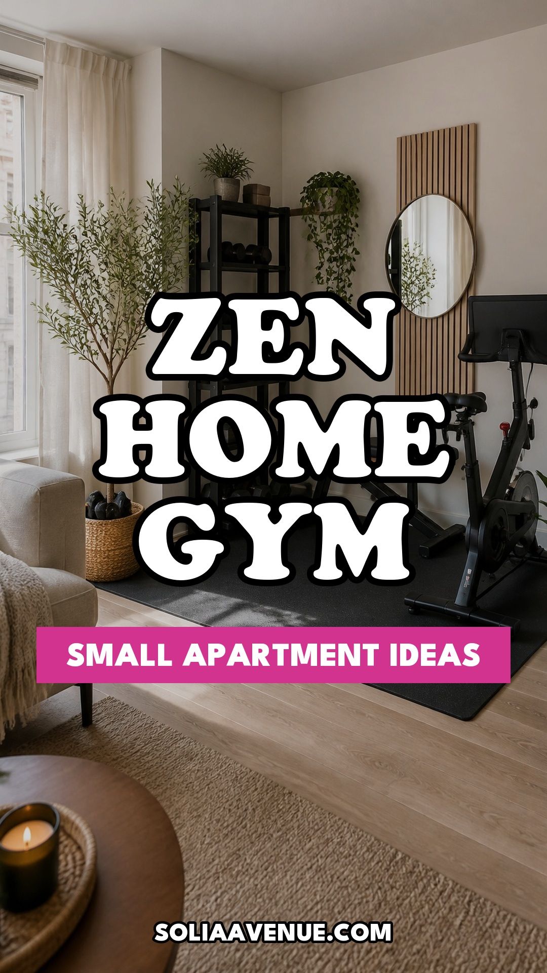 Pinterest pin for Top 16 Zen Home Gym Decor Ideas for Small Apartments from Solia Avenue.
