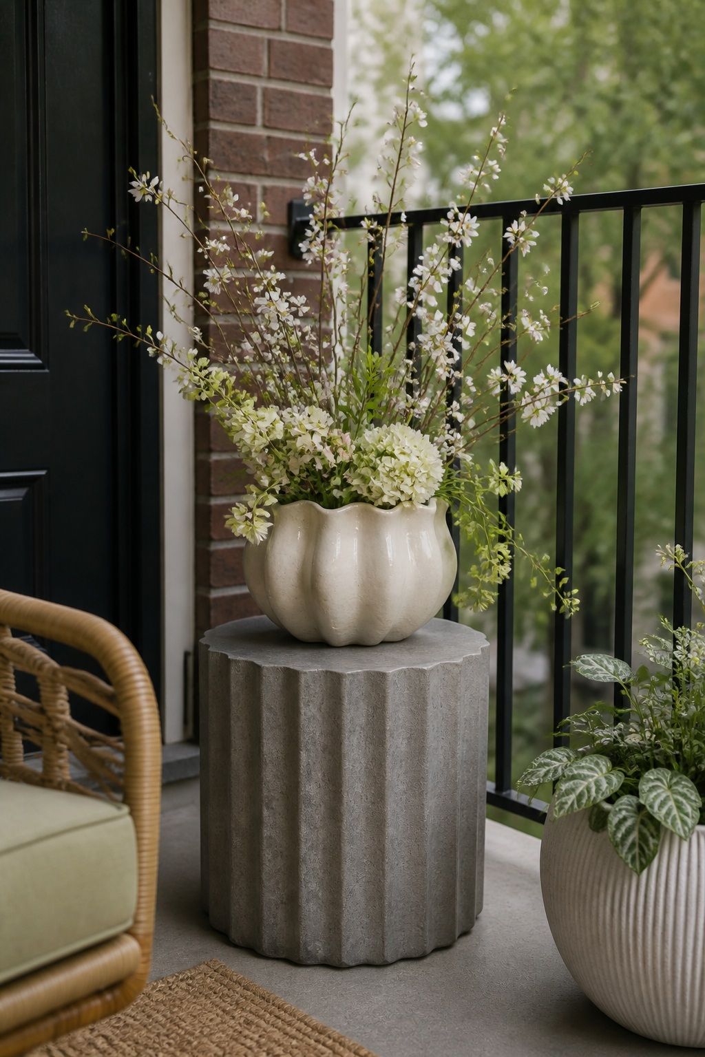 Add a Wavy or Scalloped Vessel small apartment idea for Top 16 Avant-Garde Front Porch Spring Decor Ideas for Apartments and Small Outdoor Spaces.