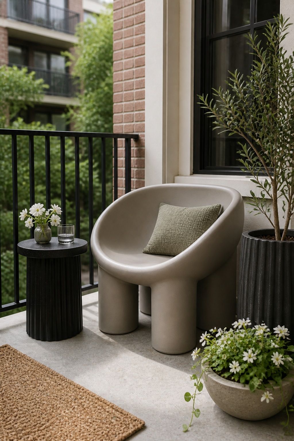 Add a Sculptural Accent Chair small apartment idea for Top 16 Avant-Garde Front Porch Spring Decor Ideas for Apartments and Small Outdoor Spaces.