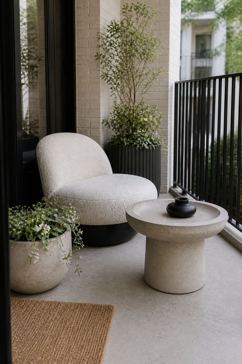 Keep Furniture Low and Sculptural small apartment idea for Top 16 Avant-Garde Front Porch Spring Decor Ideas for Apartments and Small Outdoor Spaces.