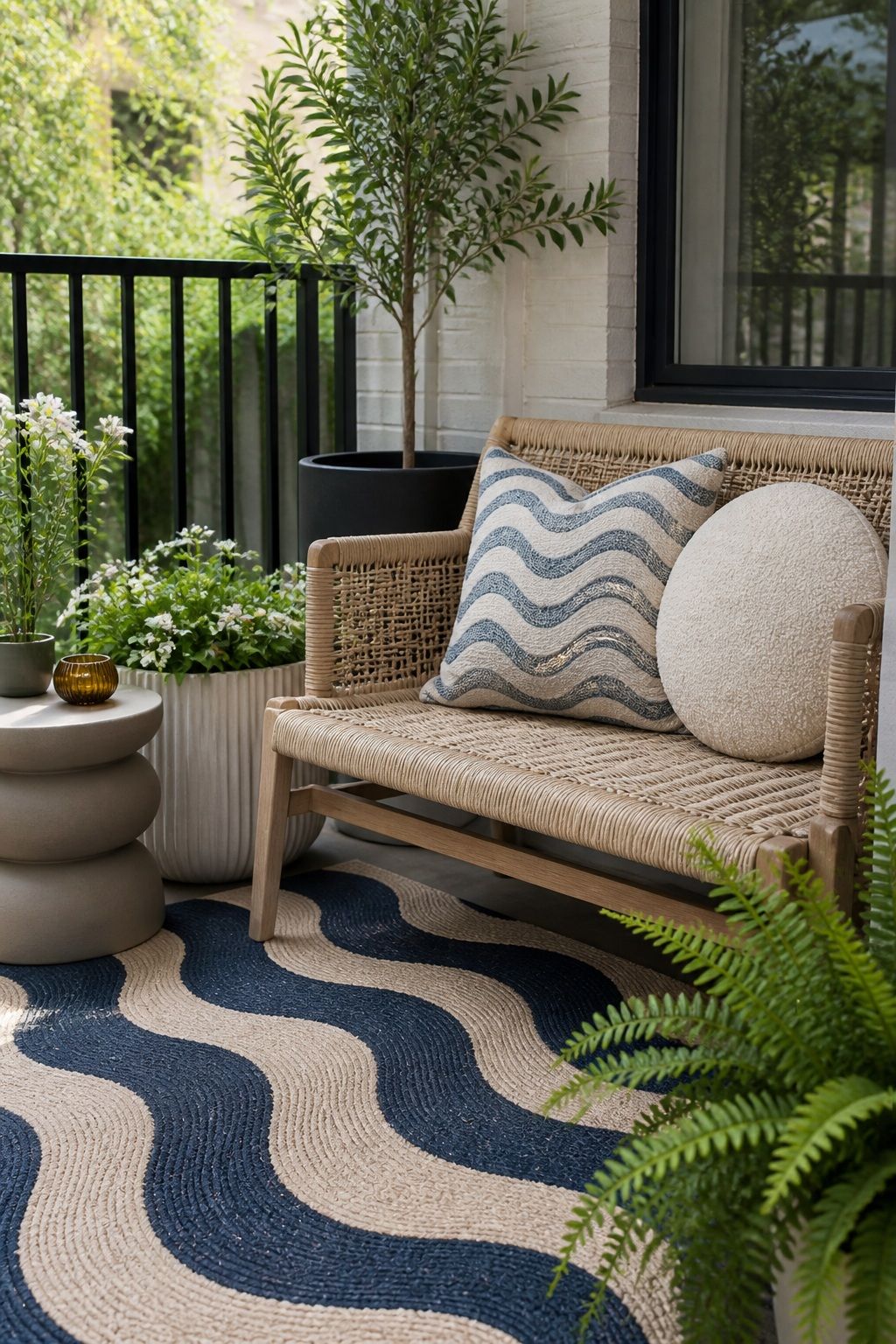 Bring in Curved and Wavy Textiles small apartment idea for Top 16 Avant-Garde Front Porch Spring Decor Ideas for Apartments and Small Outdoor Spaces.