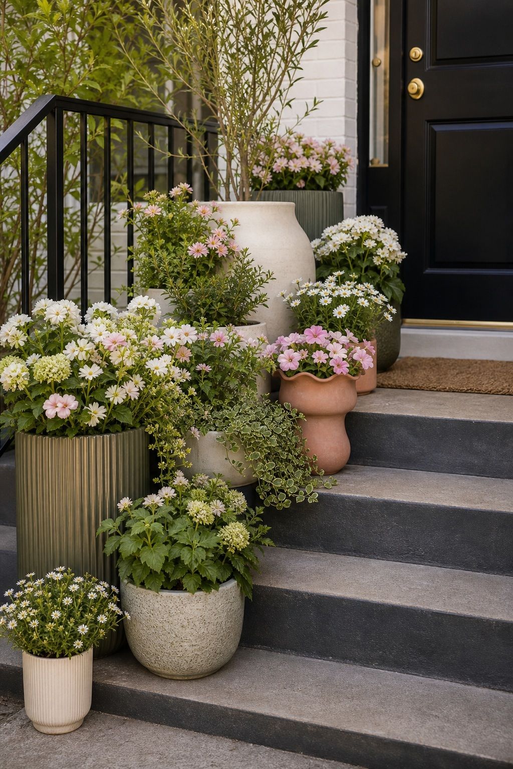 Layer Greenery With Soft Florals small apartment idea for Top 16 Avant-Garde Front Porch Spring Decor Ideas for Apartments and Small Outdoor Spaces.
