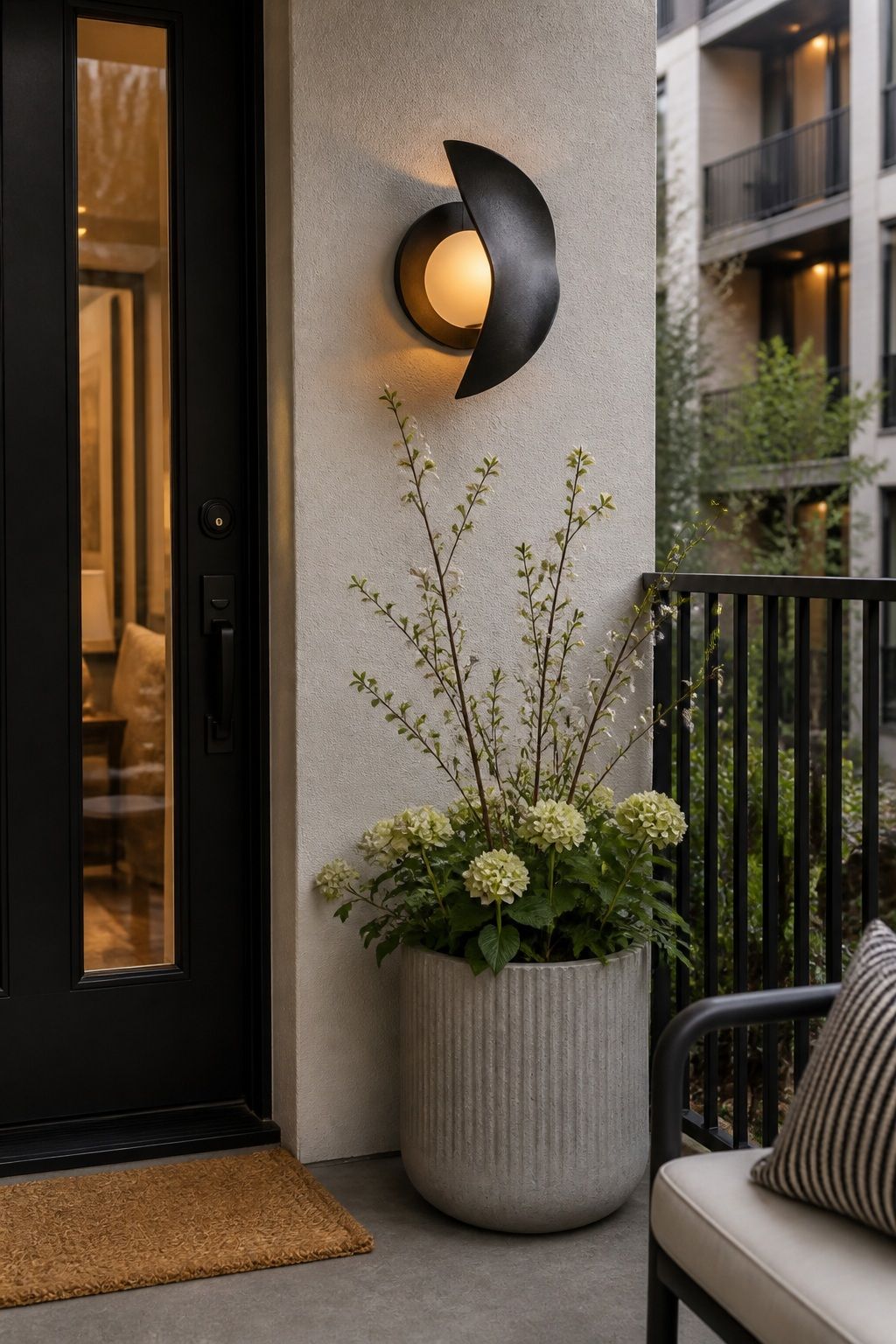 Choose a Sculptural Light Fixture small apartment idea for Top 16 Avant-Garde Front Porch Spring Decor Ideas for Apartments and Small Outdoor Spaces.