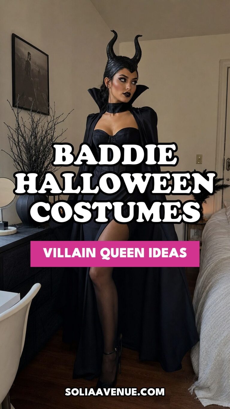 Pinterest pin for Top 18 Baddie Halloween Costume Ideas to Feel Like a Villainous Queen from Solia Avenue.