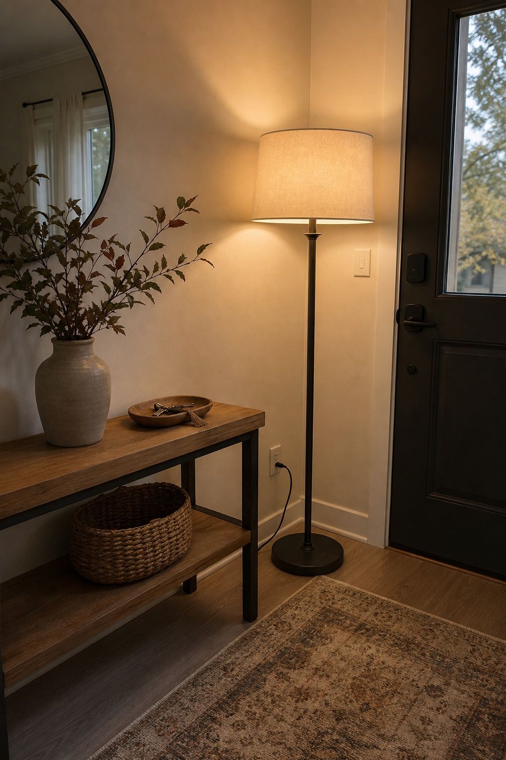 Add a Tall Floor Lamp for Soft Lighting small apartment idea for Top 17 Elegant Autumn Decor for Entryway Ideas in Apartments.