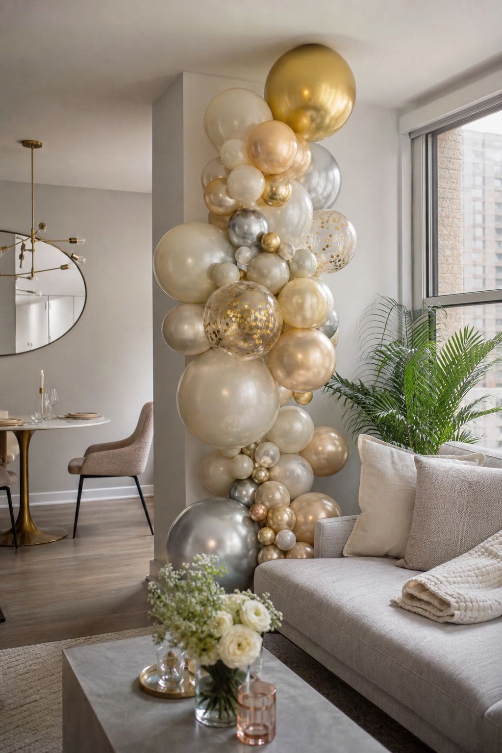 Build a Balloon Installation as the Room's Centerpiece small apartment idea for Top 18 Festive New Year Decoration Ideas for Small Apartments.