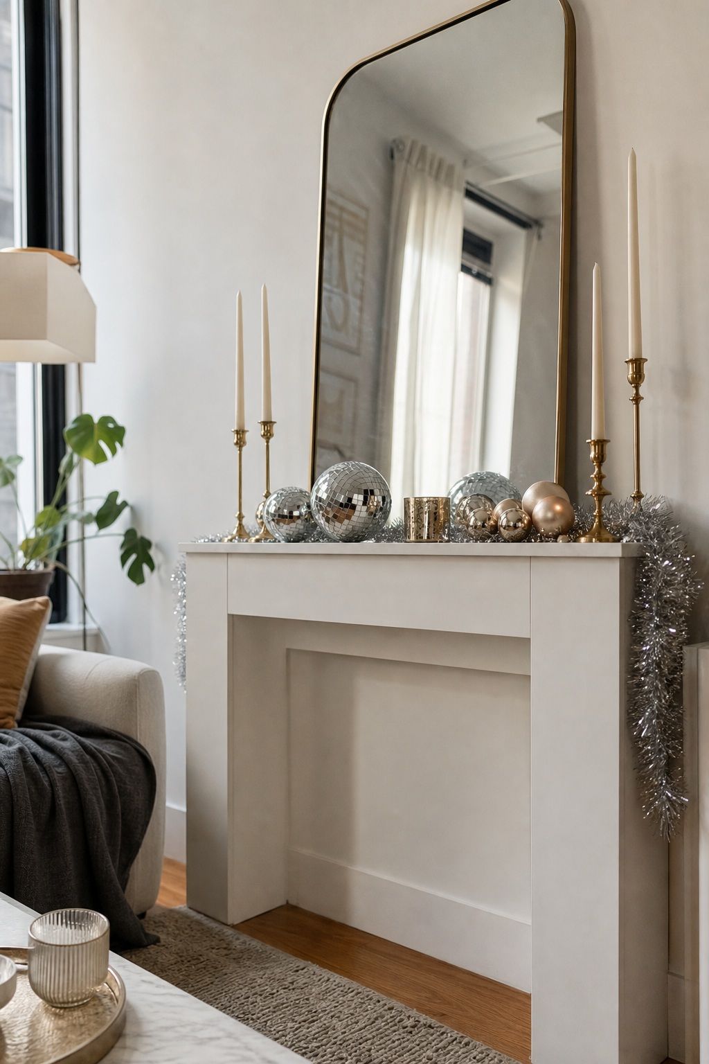 Style the Mantel With Metallic Accents small apartment idea for Top 18 Festive New Year Decoration Ideas for Small Apartments.