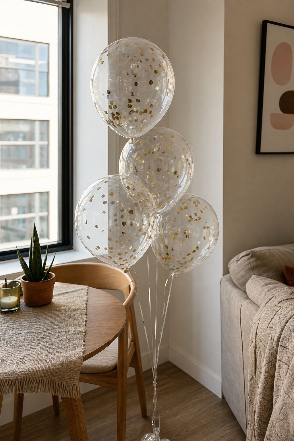 Add Confetti-Filled Clear Balloons small apartment idea for Top 18 Festive New Year Decoration Ideas for Small Apartments.