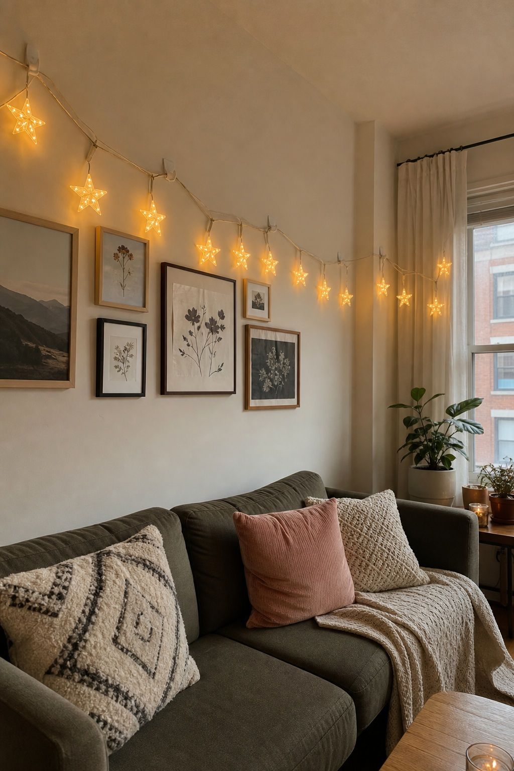 Hang Star String Lights Along the Walls small apartment idea for Top 18 Festive New Year Decoration Ideas for Small Apartments.