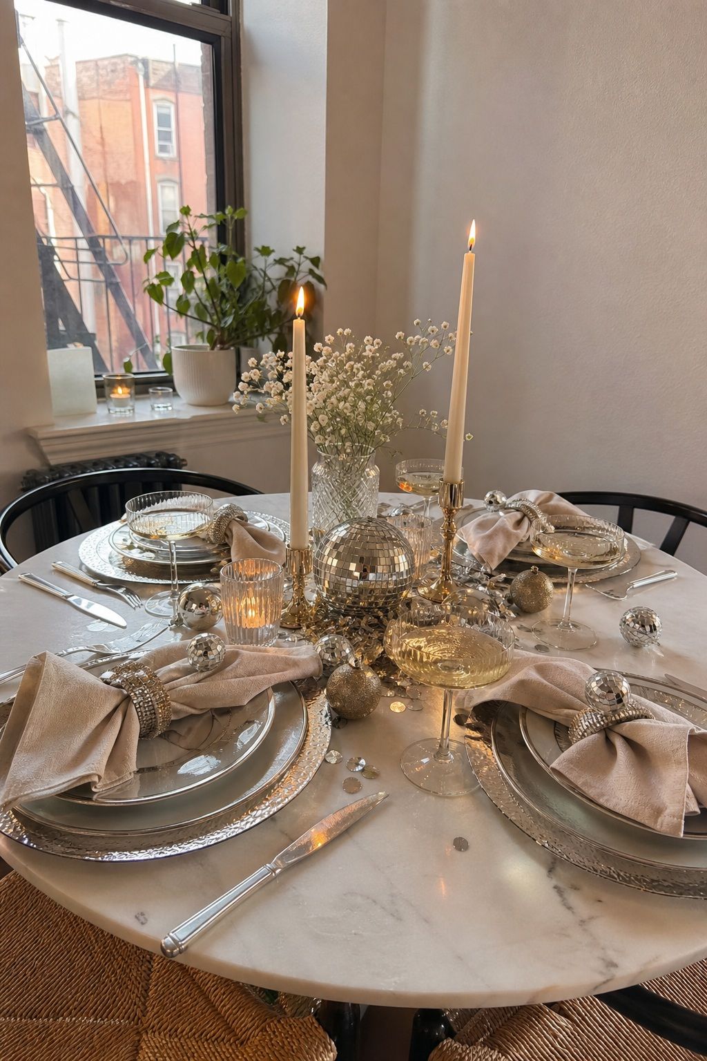 Style a Sparkly Tablescape small apartment idea for Top 18 Festive New Year Decoration Ideas for Small Apartments.