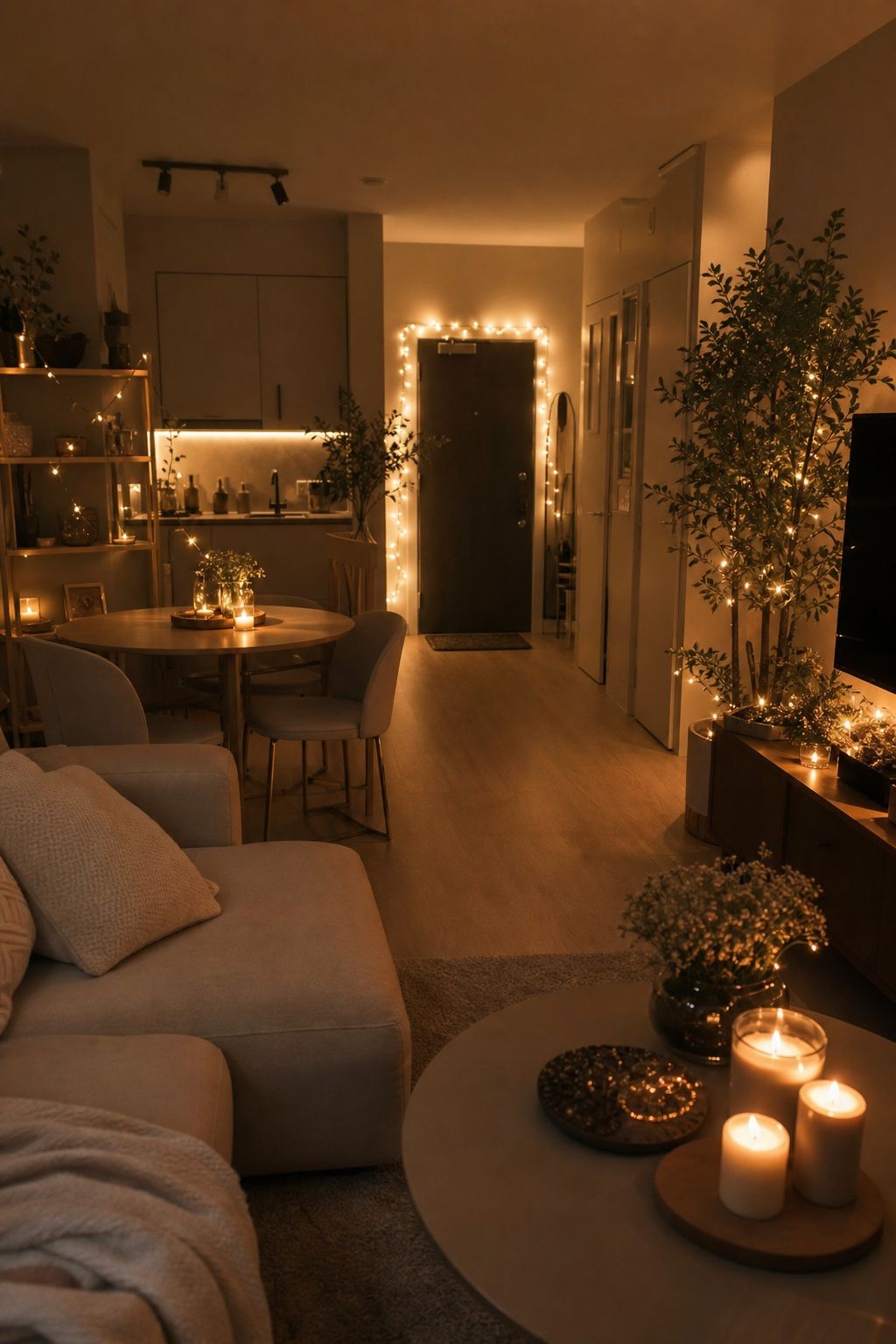 Switch the Whole Home to Warm Low Lighting small apartment idea for Top 18 Festive New Year Decoration Ideas for Small Apartments.