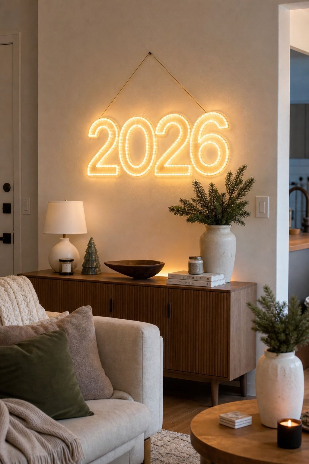 Hang an Illuminated Number or Year Sign small apartment idea for Top 18 Festive New Year Decoration Ideas for Small Apartments.